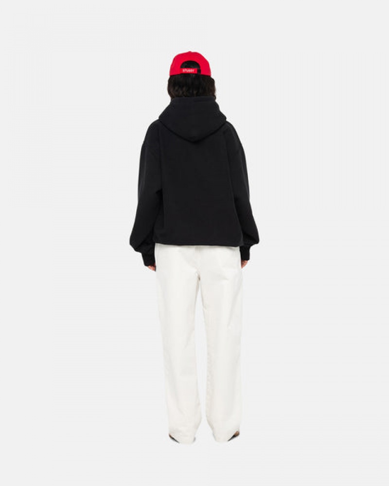 Black Women's Stussy Basic Applique Hoodie | FDL-6491