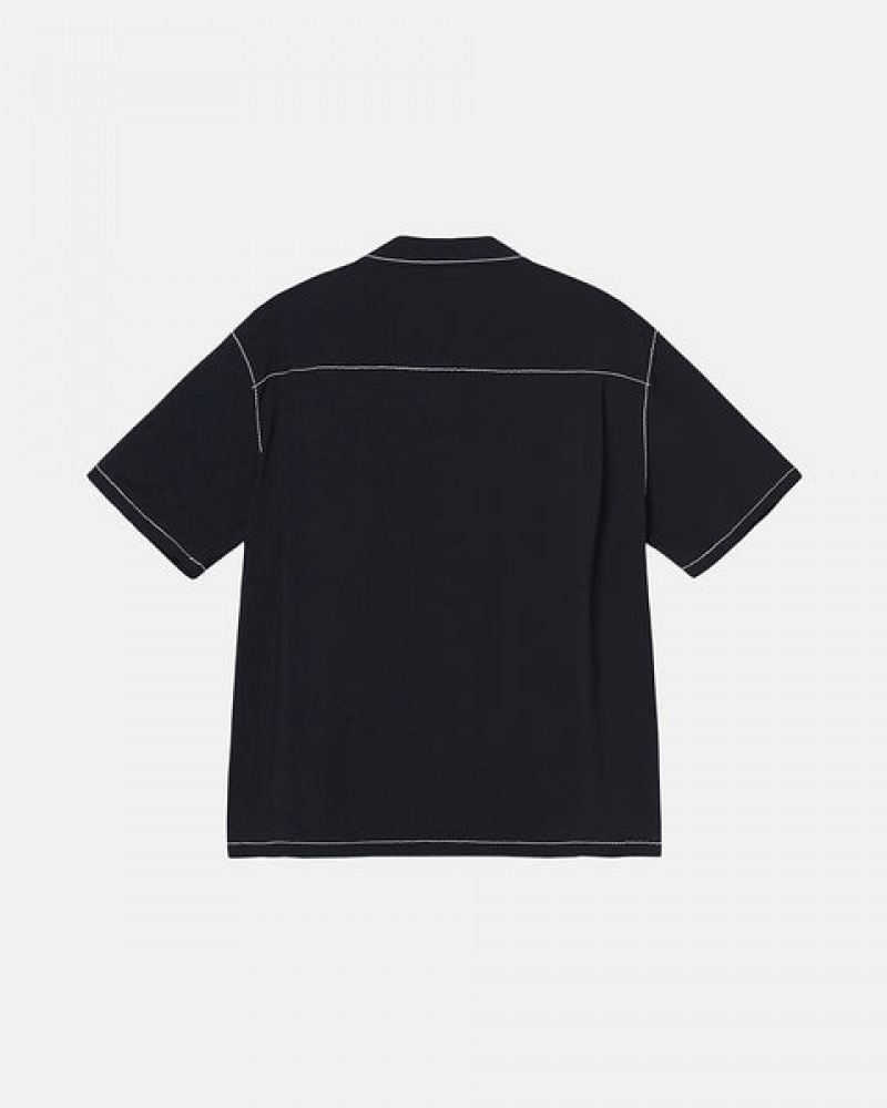 Black Women's Stussy Contrast Pick Stitched Shirts | IEA-2584