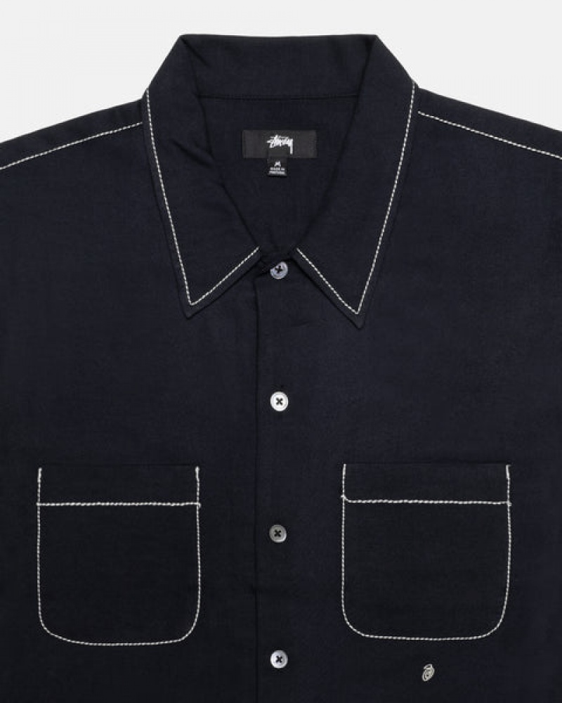 Black Women's Stussy Contrast Pick Stitched Shirts | IEA-2584