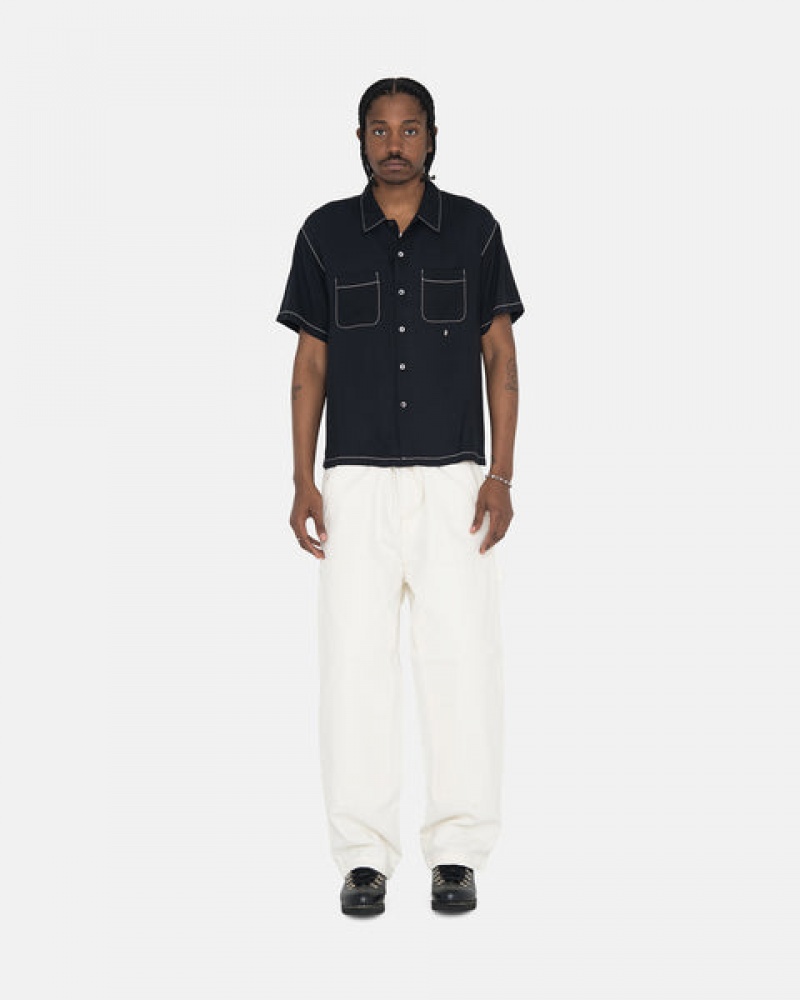 Black Women's Stussy Contrast Pick Stitched Shirts | IEA-2584