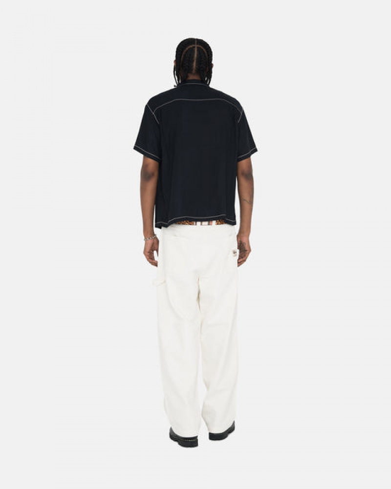 Black Women's Stussy Contrast Pick Stitched Shirts | IEA-2584