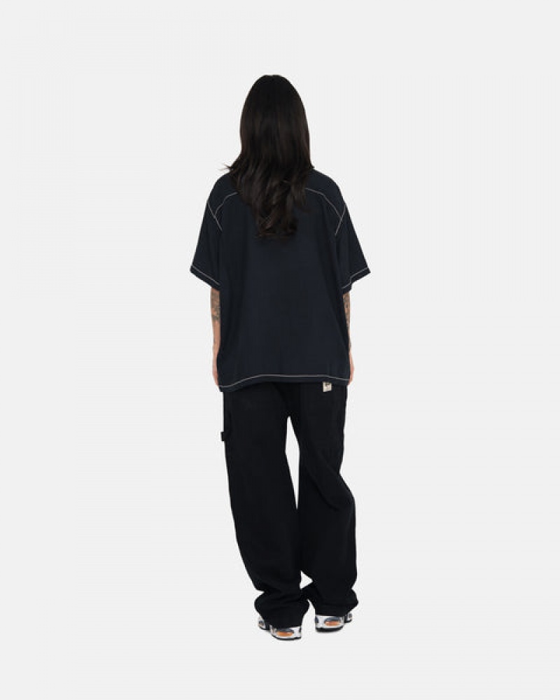 Black Women's Stussy Contrast Pick Stitched Shirts | IEA-2584