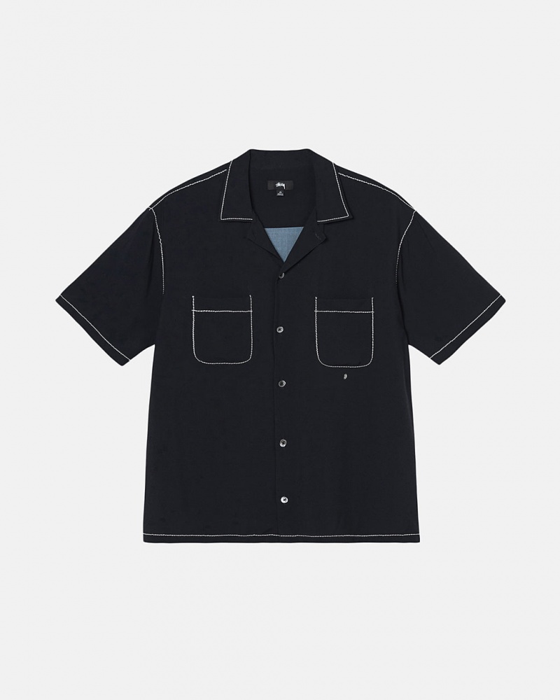 Black Women\'s Stussy Contrast Pick Stitched Shirts | IEA-2584