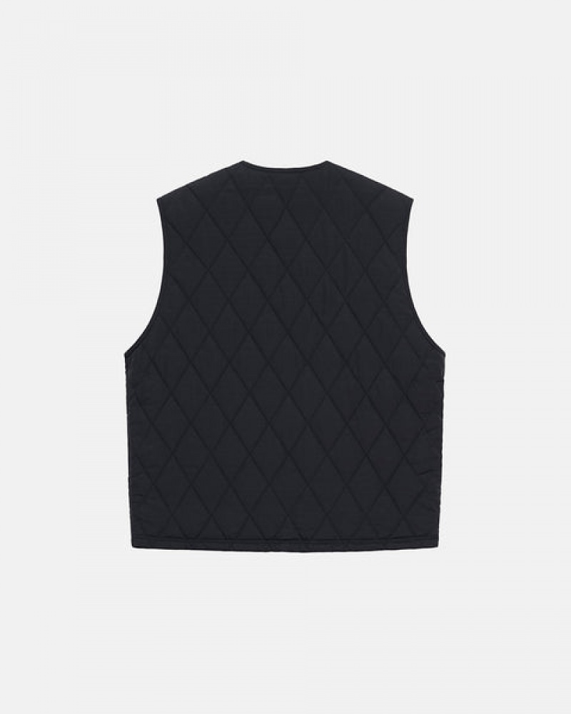 Black Women's Stussy Diamond Quilted Vest | GBH-4287