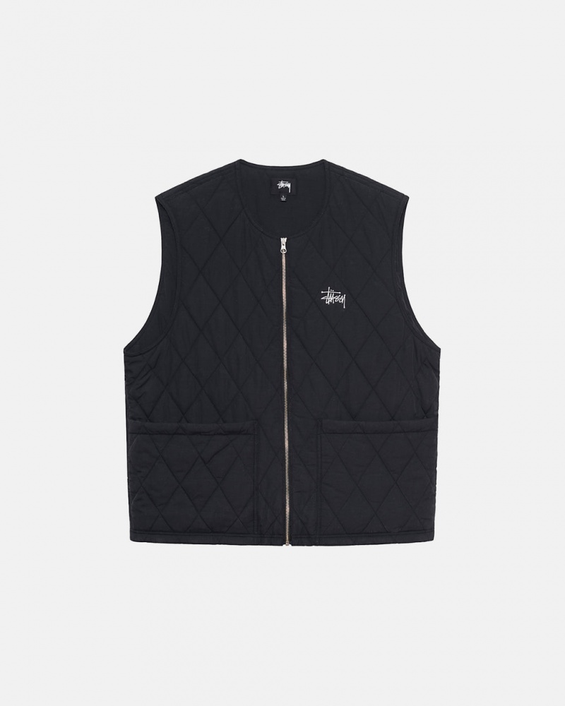 Black Women\'s Stussy Diamond Quilted Vest | GBH-4287