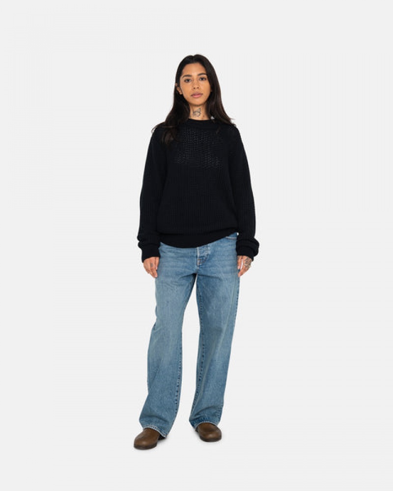 Black Women's Stussy Pigment Dyed Loose Gauge Knit Sweaters | VYE-6212