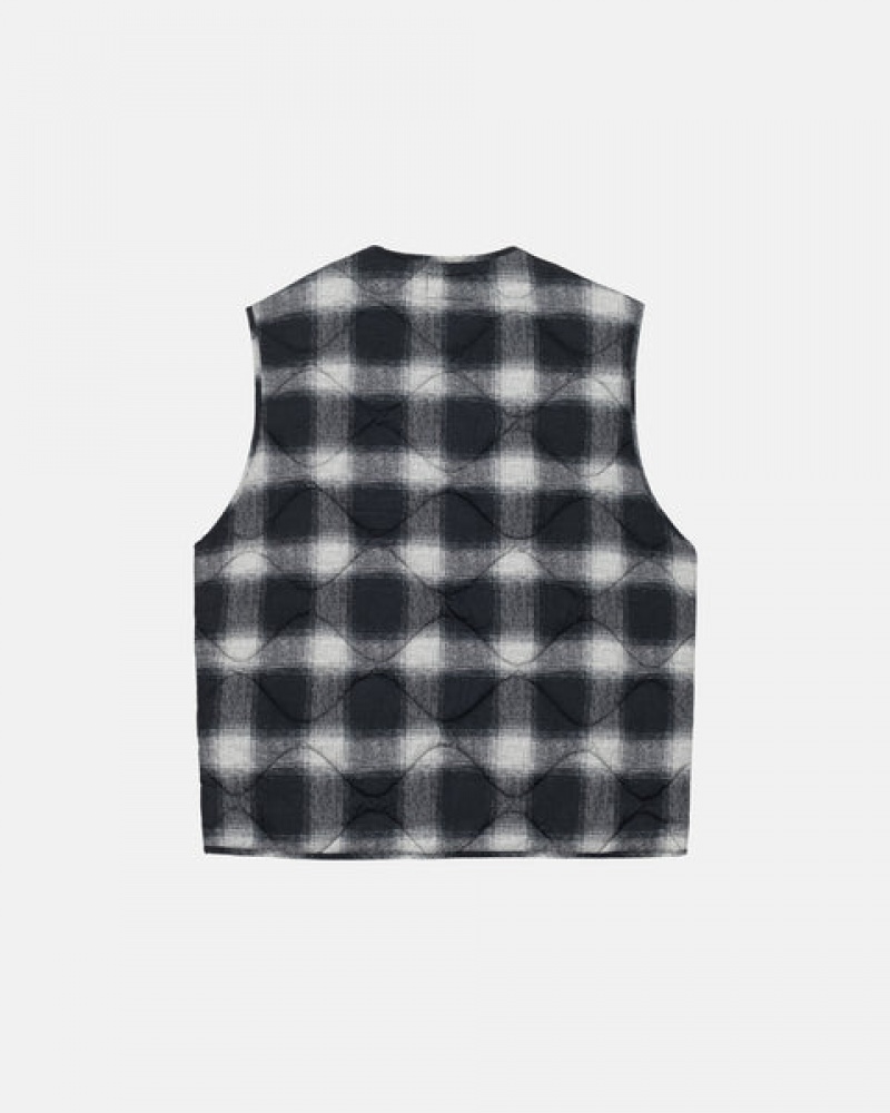 Black Women's Stussy Plaid Nylon Liner Vest | EVK-3983