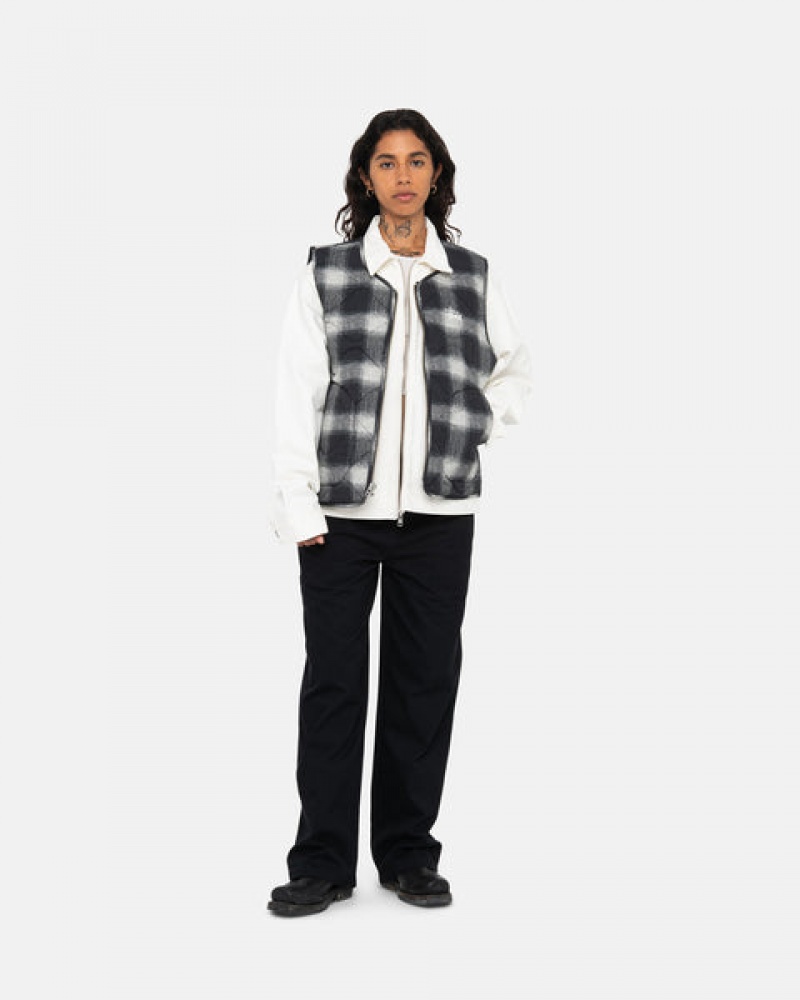 Black Women's Stussy Plaid Nylon Liner Vest | EVK-3983