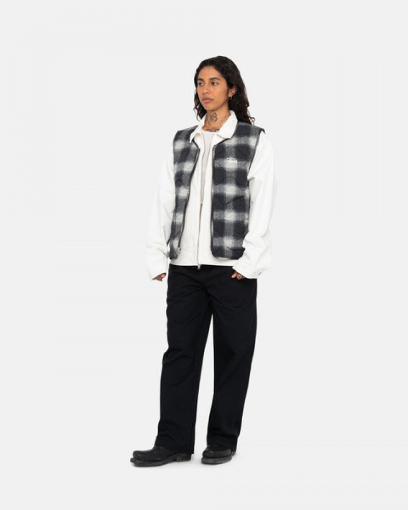 Black Women's Stussy Plaid Nylon Liner Vest | EVK-3983