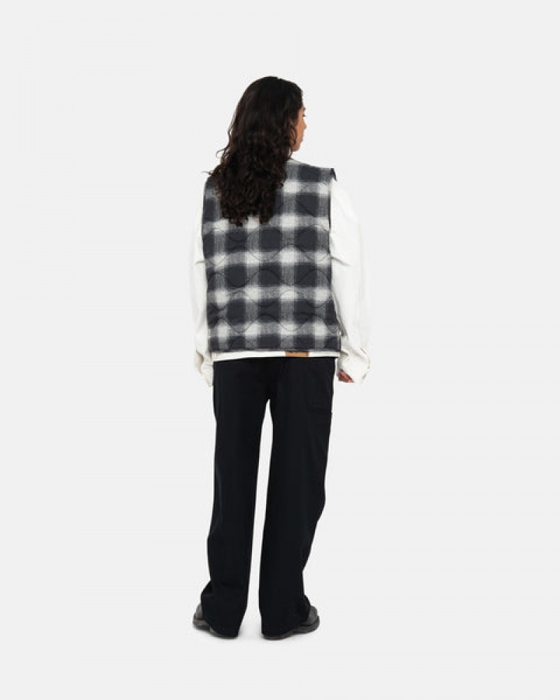 Black Women's Stussy Plaid Nylon Liner Vest | EVK-3983