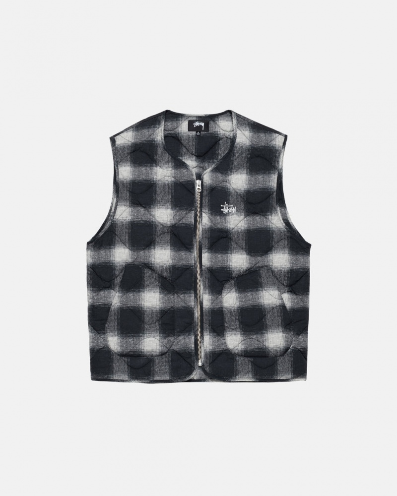 Black Women\'s Stussy Plaid Nylon Liner Vest | EVK-3983