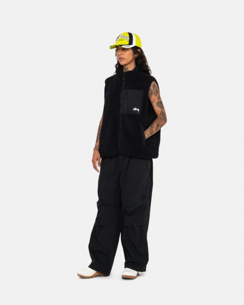 Black Women's Stussy Sherpa Reversible Vest | ENV-6800