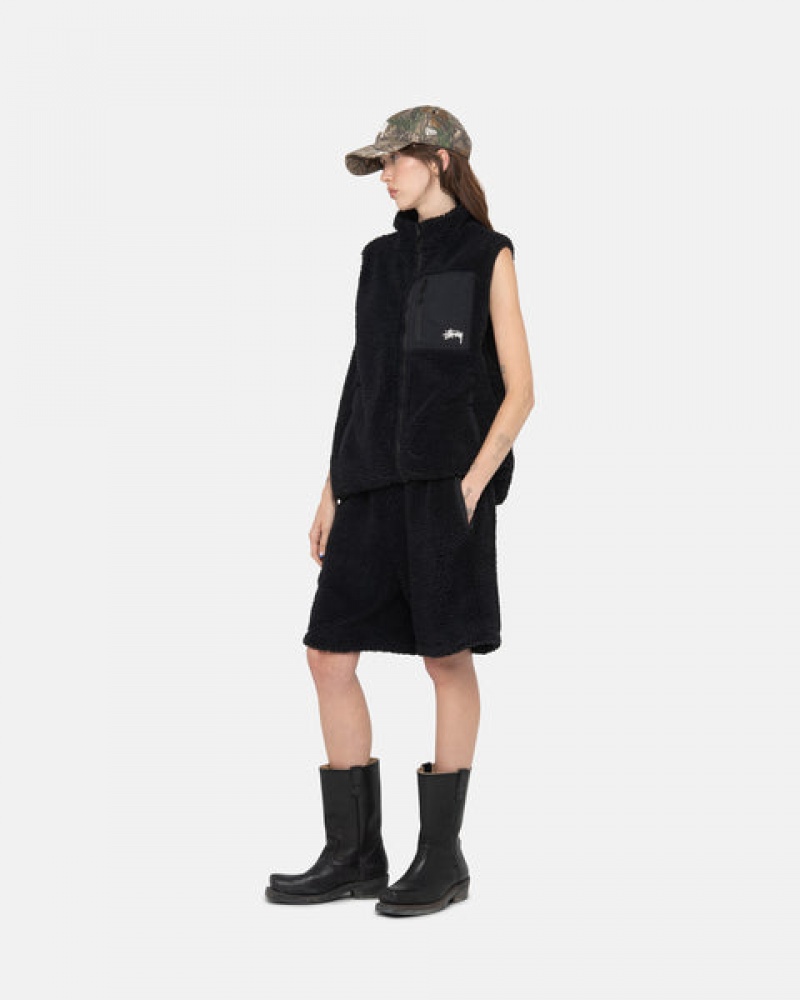 Black Women's Stussy Sherpa Shorts | RRL-8271