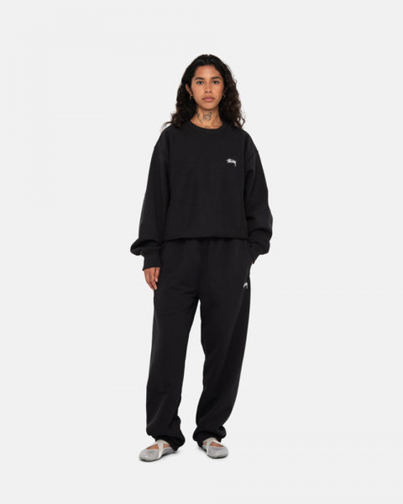 Black Women's Stussy Stock Logo Crew Sweatshirts | QCO-3397