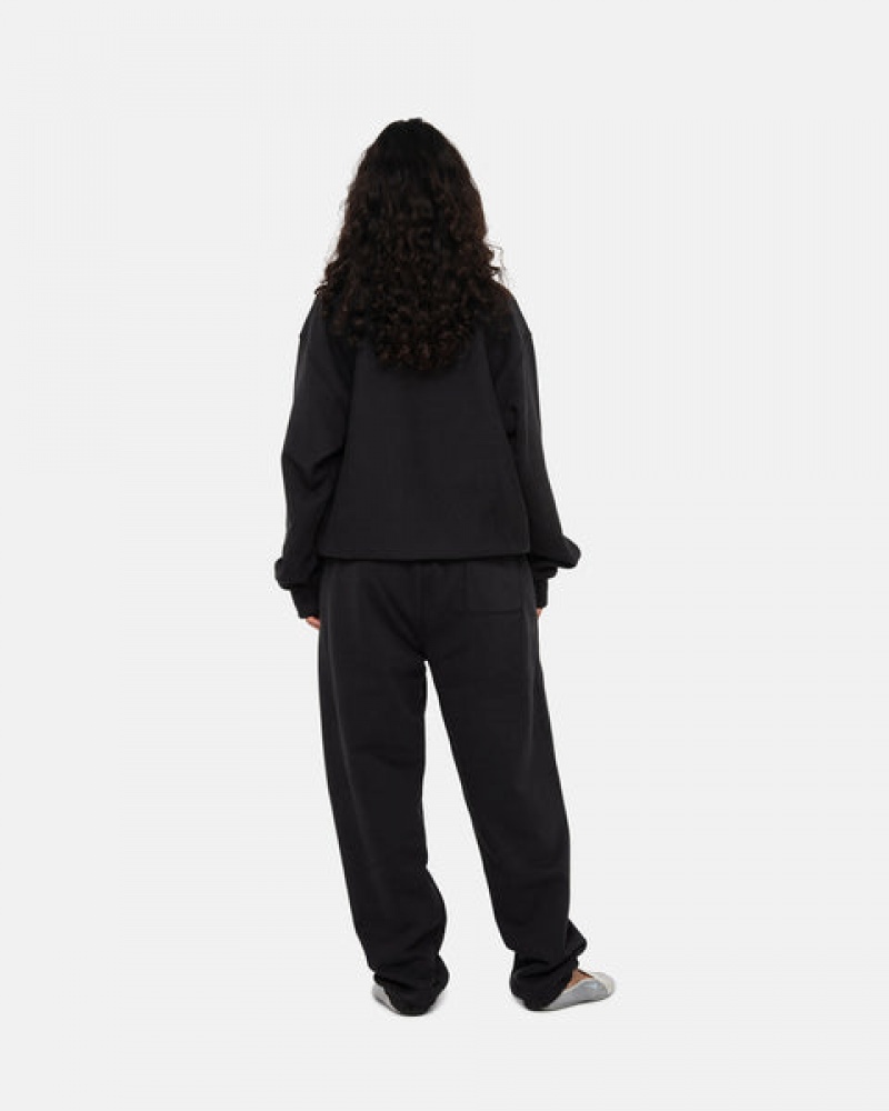 Black Women's Stussy Stock Logo Crew Sweatshirts | QCO-3397