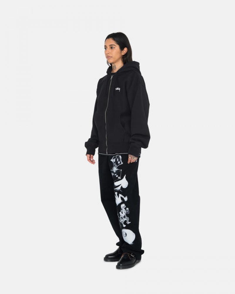 Black Women's Stussy Stock Logo Zip Hoodie | VIX-3725