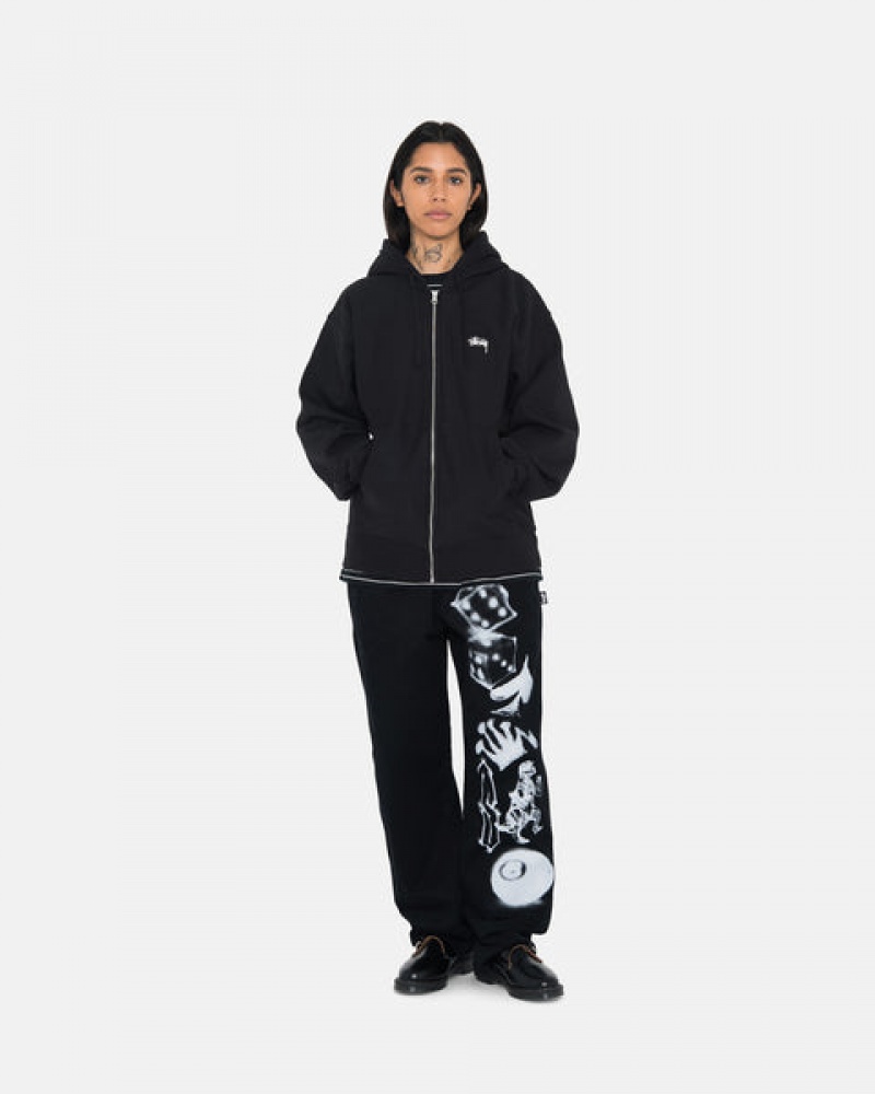 Black Women's Stussy Stock Logo Zip Hoodie | VIX-3725