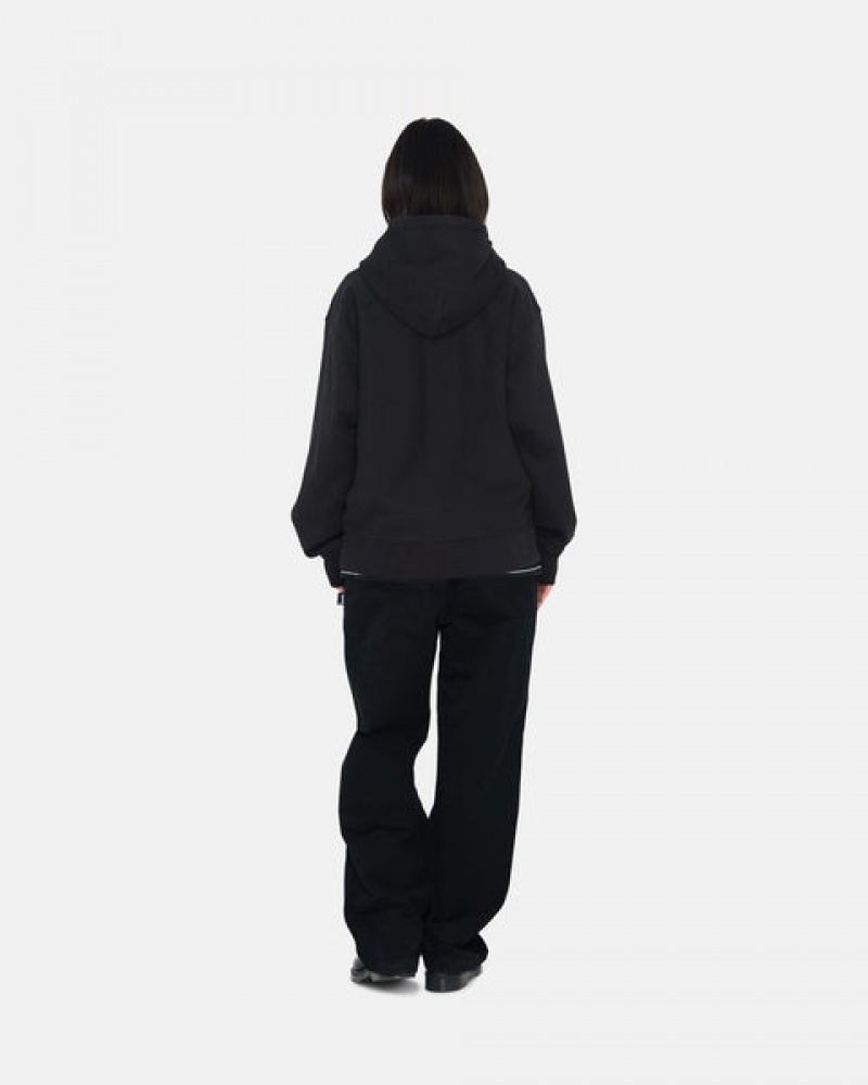 Black Women's Stussy Stock Logo Zip Hoodie | VIX-3725