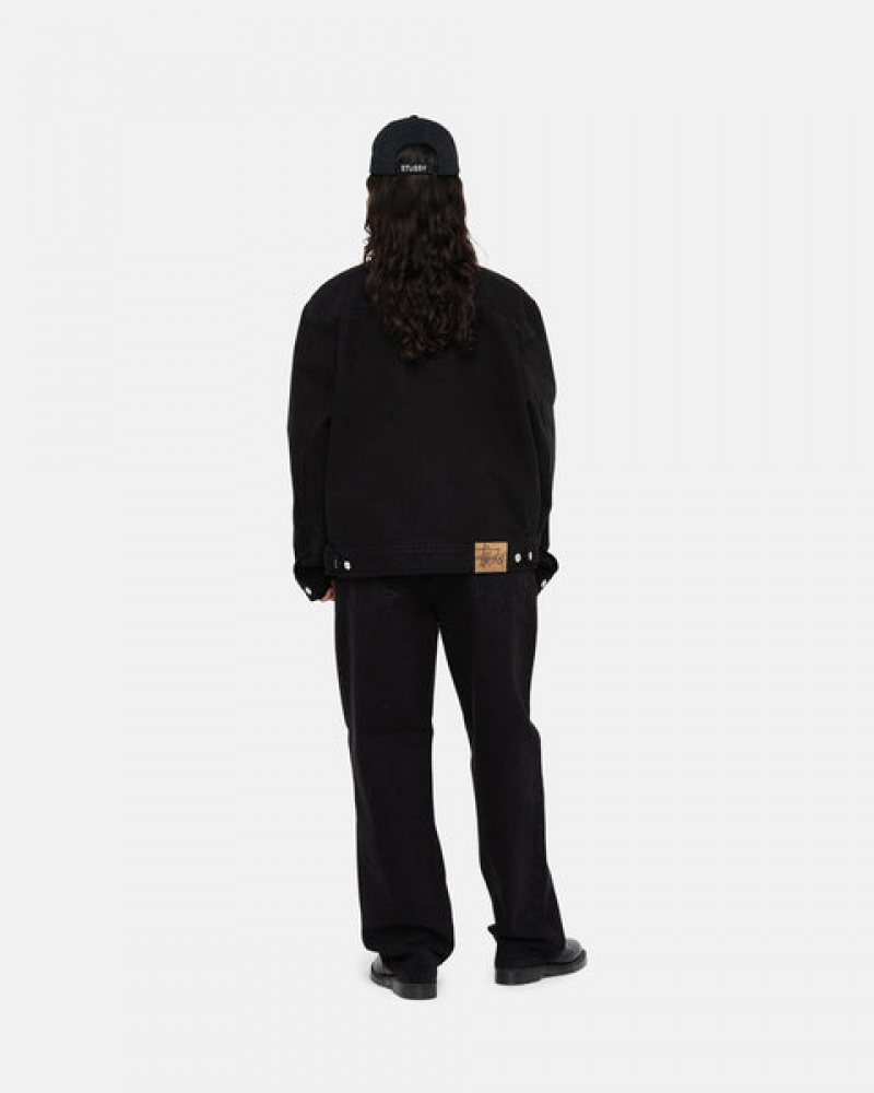 Black / Black Men's Stussy Zip Work Jacket Overdyed Jackets | SOX-4734