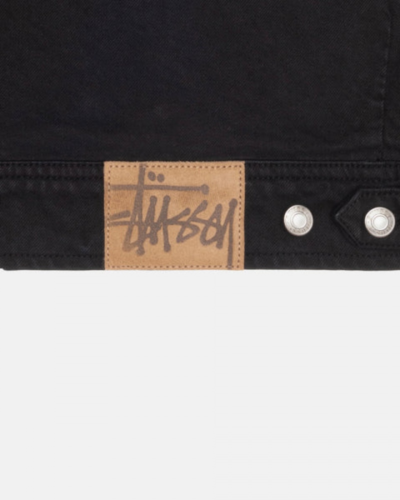 Black / Black Men's Stussy Zip Work Jacket Overdyed Jackets | SOX-4734