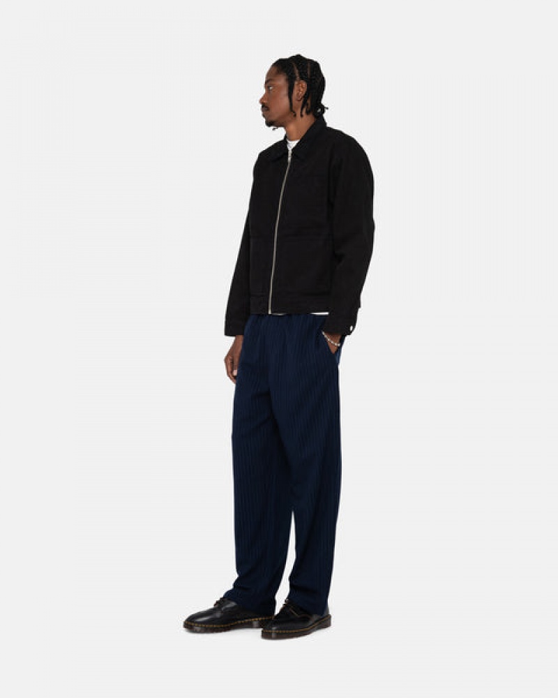 Black / Black Men's Stussy Zip Work Jacket Overdyed Jackets | SOX-4734