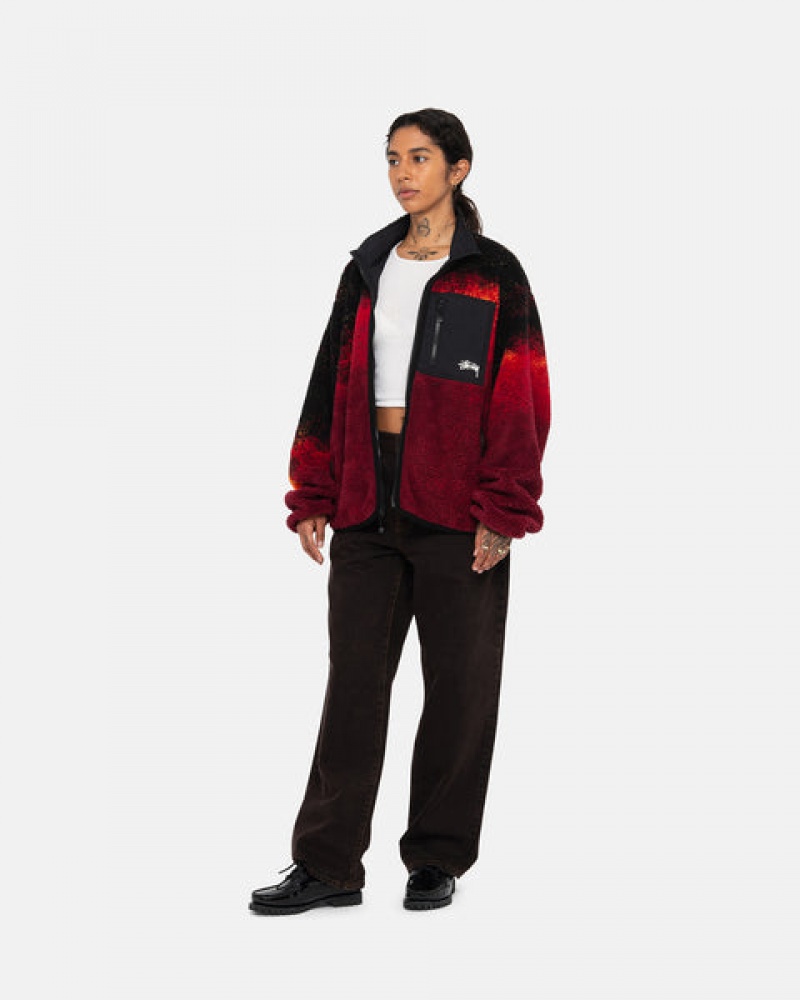 Black / Red Women's Stussy Sherpa Reversible Jackets | QRH-4815