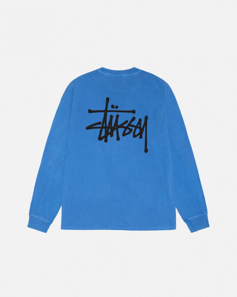 Blue Men\'s Stussy Basic Stussy LS Tee Pigment Dyed Tees | AUY-8051