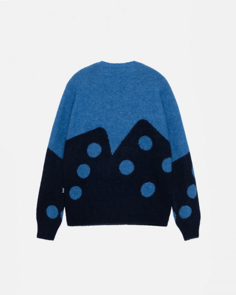 Blue Men's Stussy Dice Fuzzy Crew Sweaters | GPO-5824