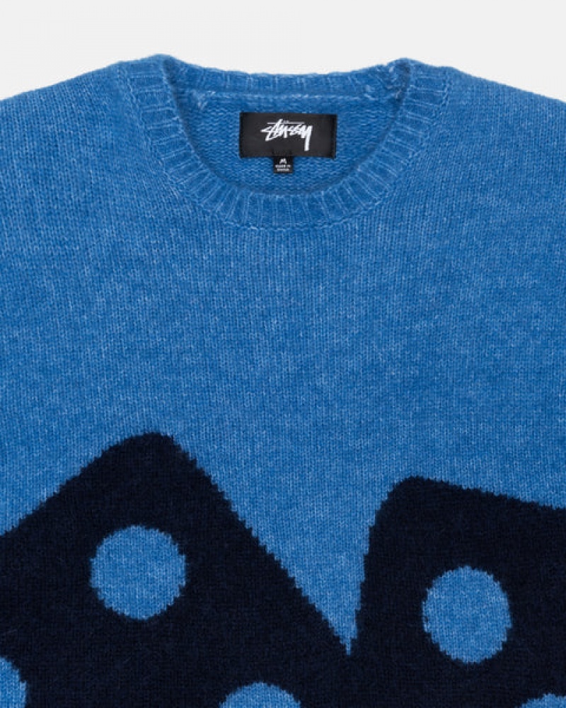 Blue Men's Stussy Dice Fuzzy Crew Sweaters | GPO-5824