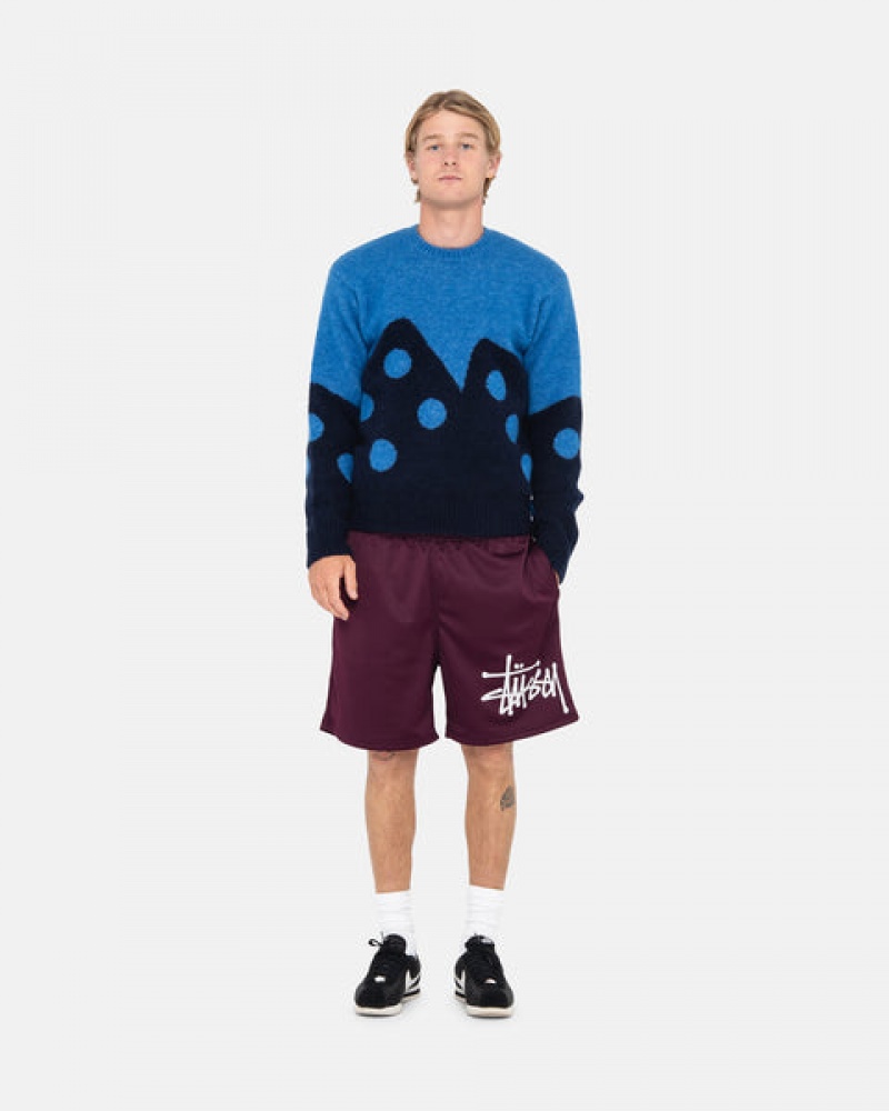 Blue Men's Stussy Dice Fuzzy Crew Sweaters | GPO-5824