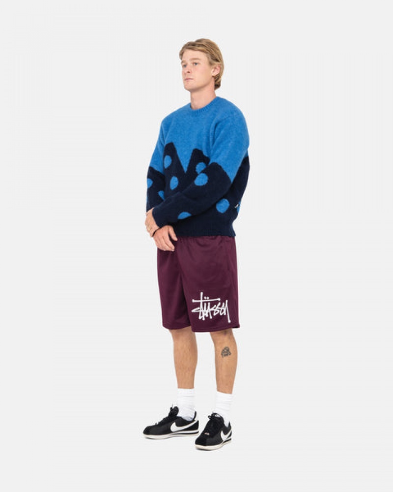 Blue Men's Stussy Dice Fuzzy Crew Sweaters | GPO-5824