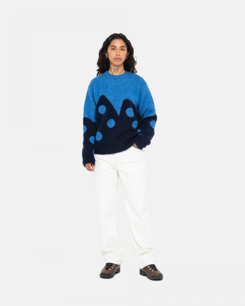 Blue Men's Stussy Dice Fuzzy Crew Sweaters | GPO-5824