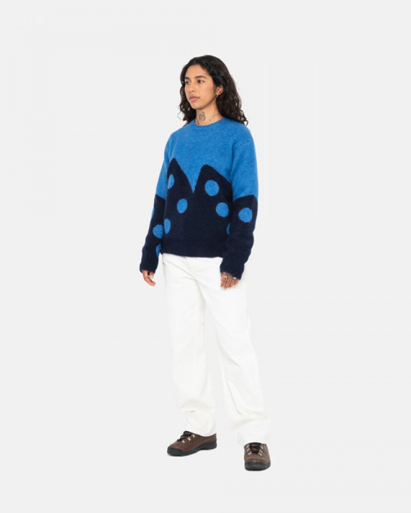 Blue Men's Stussy Dice Fuzzy Crew Sweaters | GPO-5824