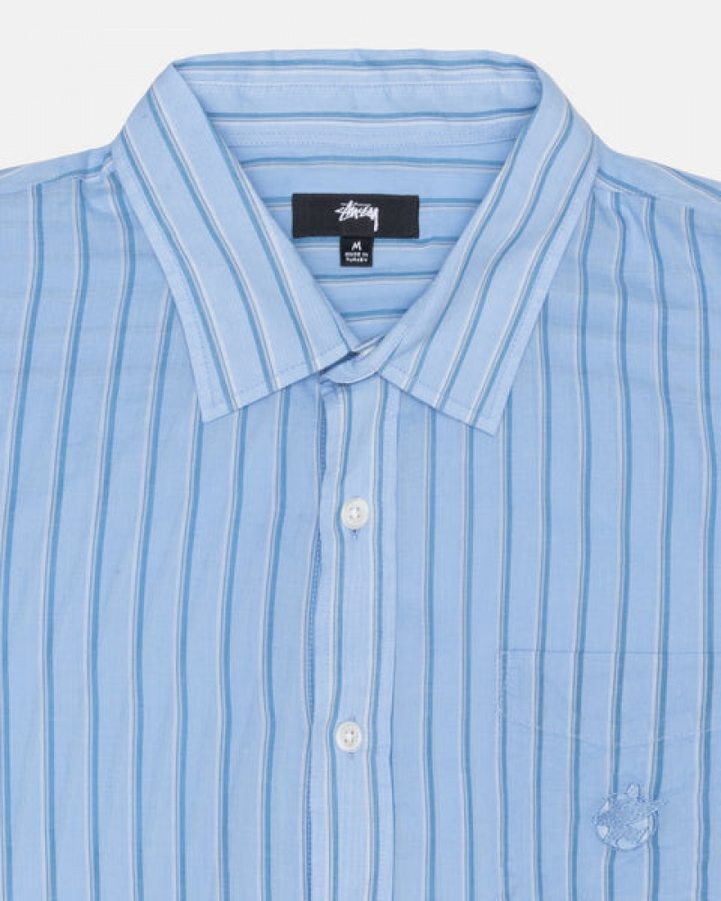 Blue Men's Stussy Light Weight Classic Shirts | DNS-4332