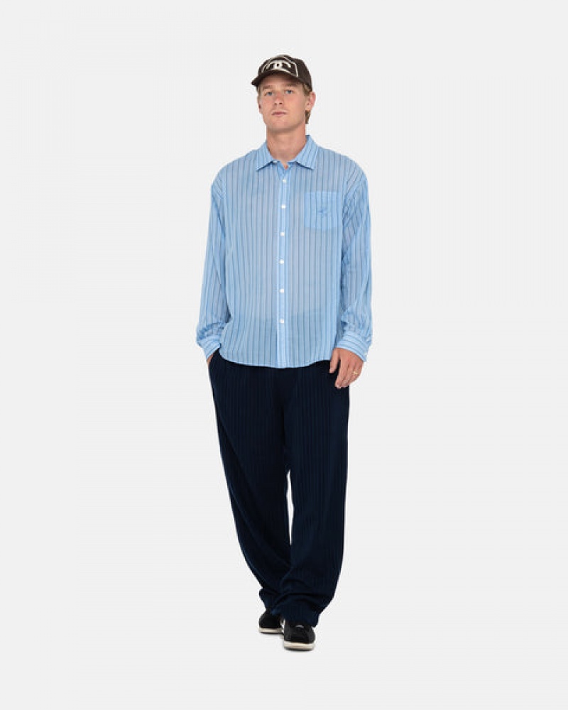 Blue Men's Stussy Light Weight Classic Shirts | DNS-4332