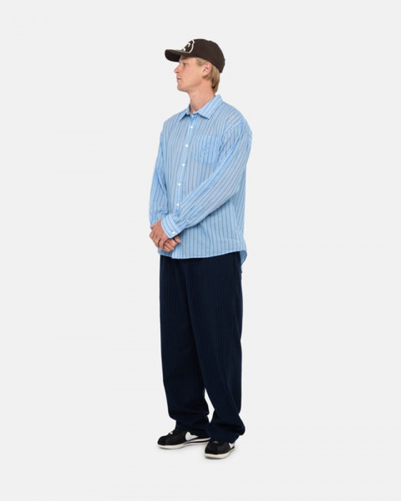 Blue Men's Stussy Light Weight Classic Shirts | DNS-4332