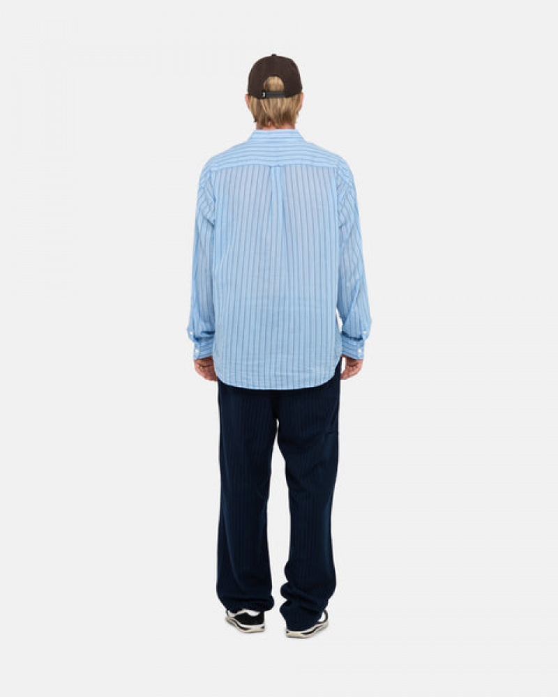 Blue Men's Stussy Light Weight Classic Shirts | DNS-4332