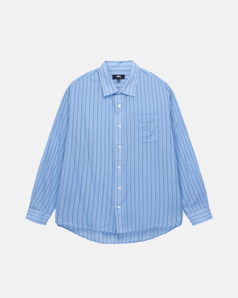 Blue Men\'s Stussy Light Weight Classic Shirts | DNS-4332