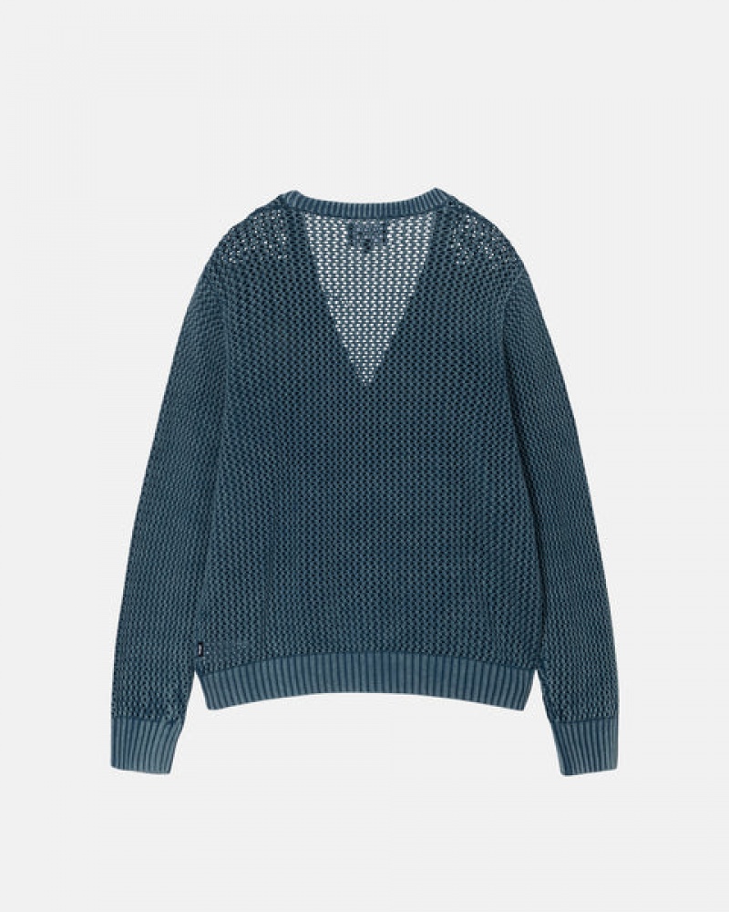 Blue Men's Stussy Loose Gauge Cardigan Sweaters | JLQ-1587