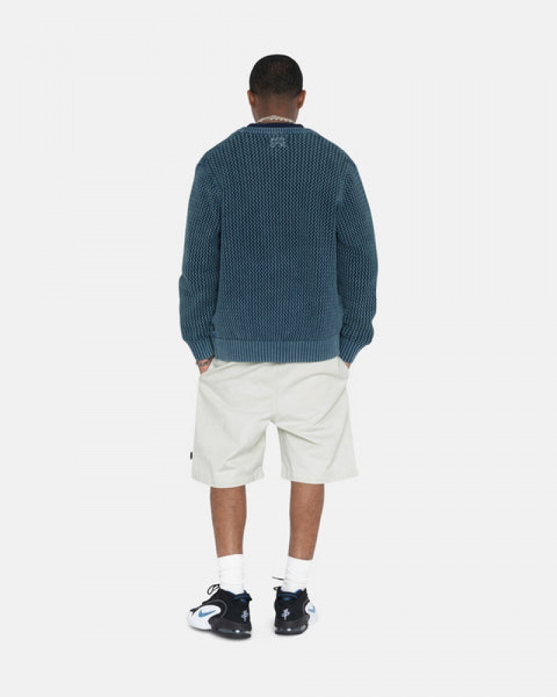 Blue Men's Stussy Loose Gauge Cardigan Sweaters | JLQ-1587