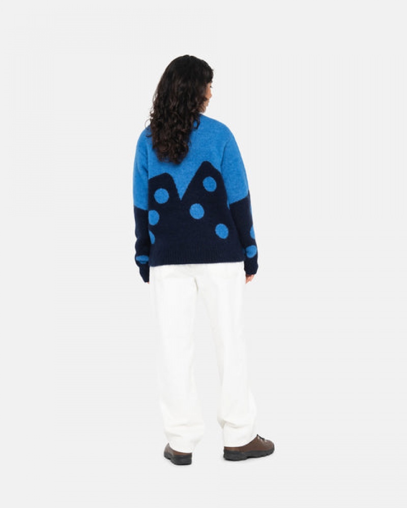 Blue Women's Stussy Dice Fuzzy Crew Sweaters | LST-3432