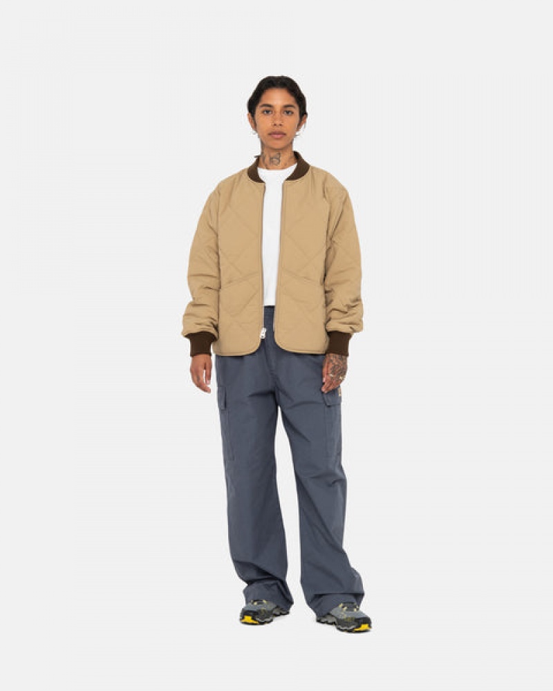 Brown Men's Stussy 8 Ball Quilted Liner Jackets | EPU-9627