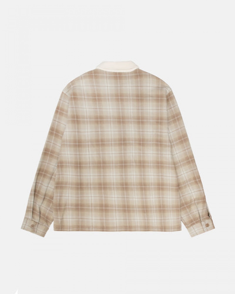 Brown Men's Stussy Frank Plaid Zip Shirts | JJH-8900