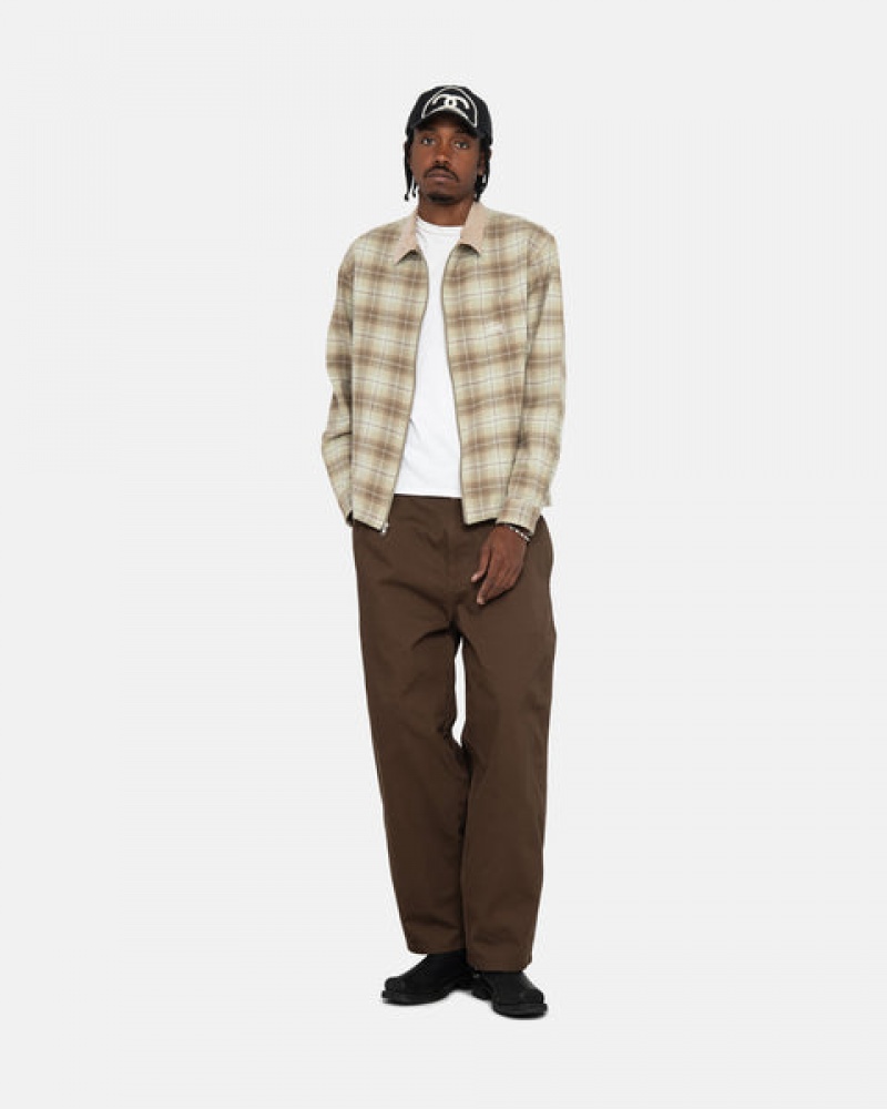 Brown Men's Stussy Frank Plaid Zip Shirts | JJH-8900