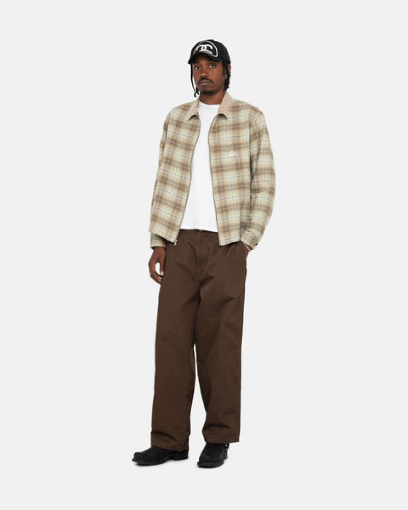 Brown Men's Stussy Frank Plaid Zip Shirts | JJH-8900