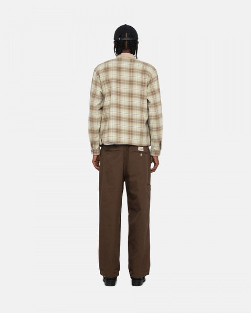 Brown Men's Stussy Frank Plaid Zip Shirts | JJH-8900