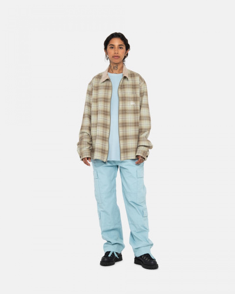 Brown Men's Stussy Frank Plaid Zip Shirts | JJH-8900