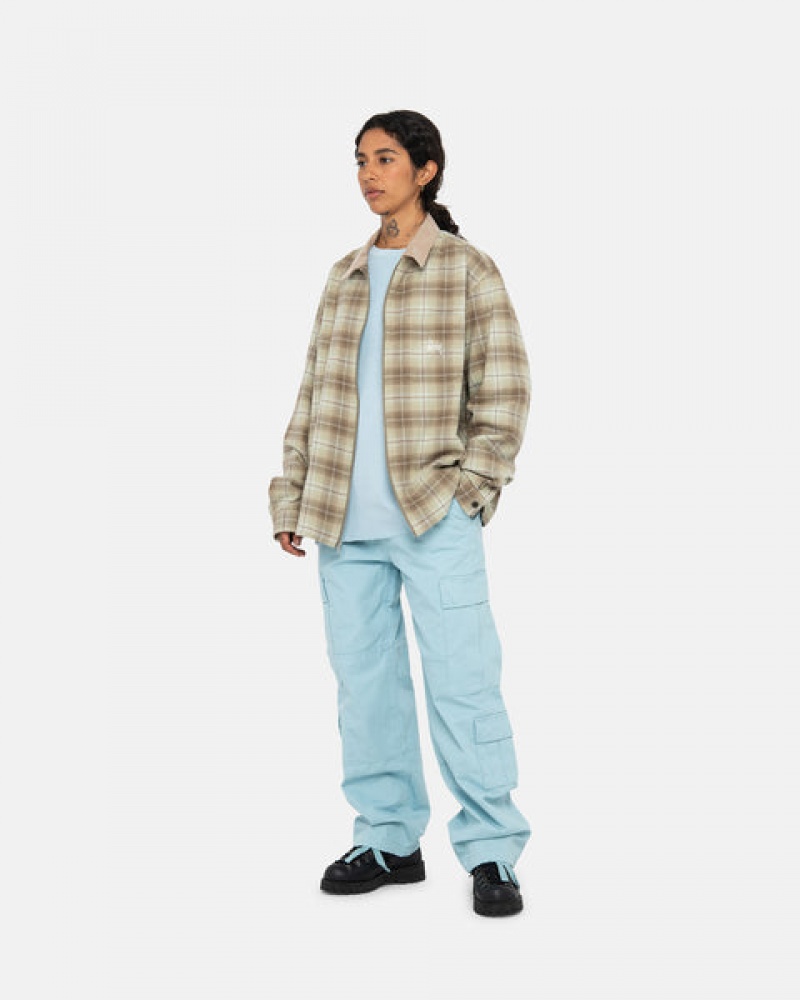 Brown Men's Stussy Frank Plaid Zip Shirts | JJH-8900