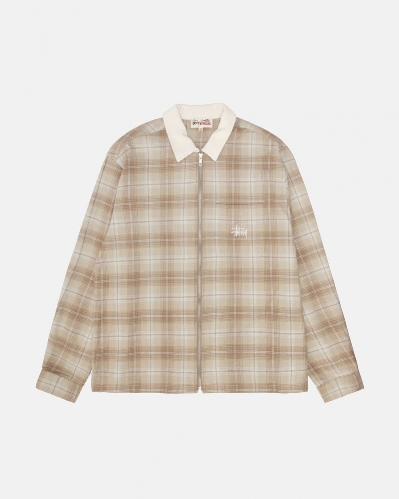 Brown Men\'s Stussy Frank Plaid Zip Shirts | JJH-8900