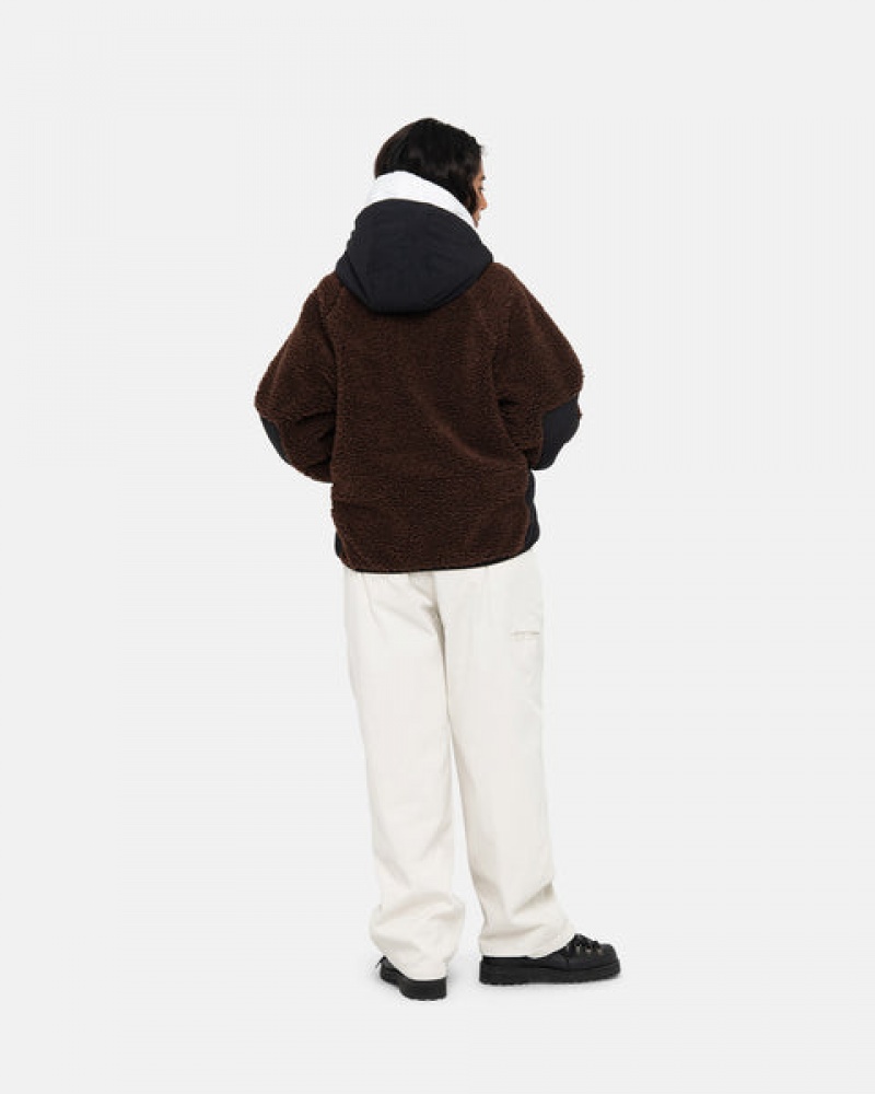 Brown Men's Stussy Sherpa Paneled Hooded Jackets | EGO-9719